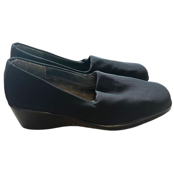 Aerosoles Temptation Wedges Black Fabric Upper Sandal Slip On Heel Shoe size 7.5 - Picture 3 of 8